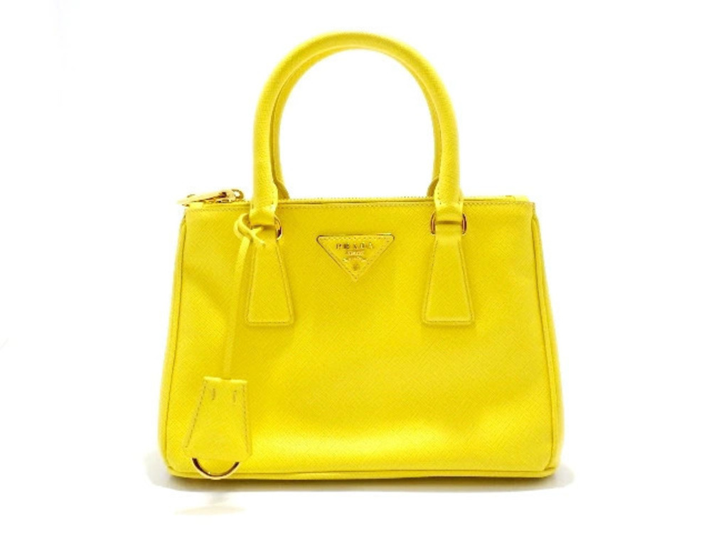 Prada Handbag Saffiano Yellow Embossed Leather